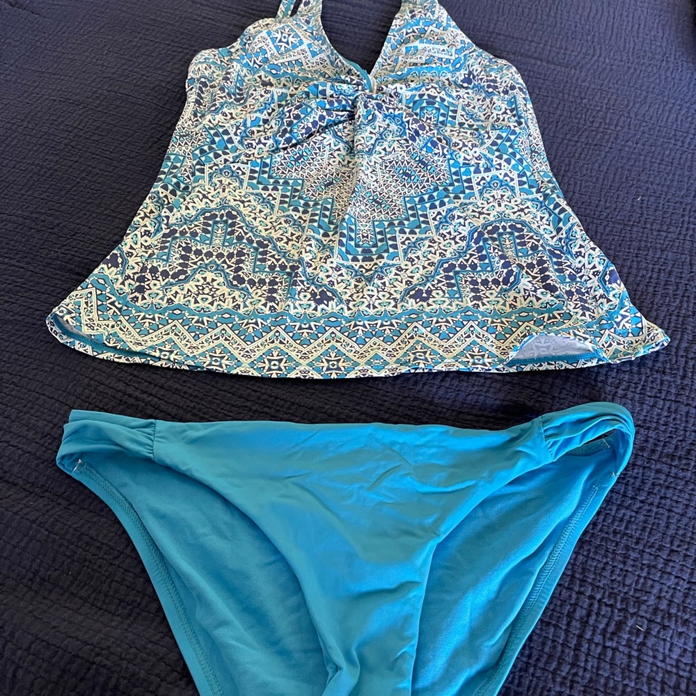 Sunset tankini turquoise mosaic print swim suit